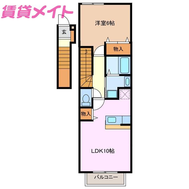 クレア フォー シーズンズC(1LDK/2階)の間取り写真