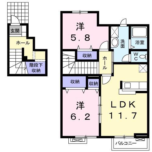 ヴィラフィールド(2LDK/2階)の間取り写真