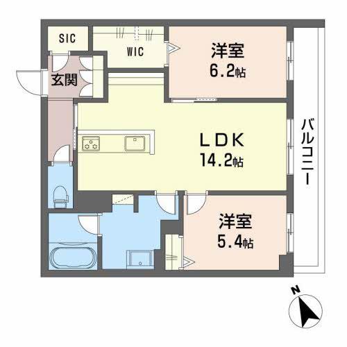 シャーメゾンプレシャス祇園(2LDK/2階)の間取り写真