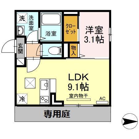 トレス城野貮番館(1LDK/1階)の間取り写真