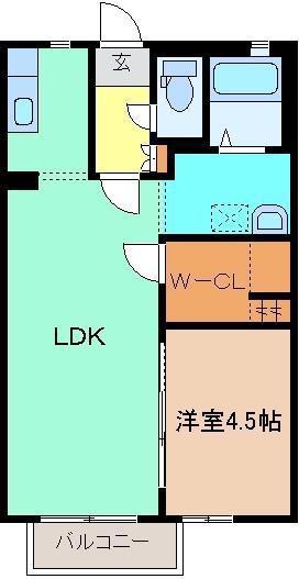 ベル・ヴィル D棟(1LDK/2階)の間取り写真