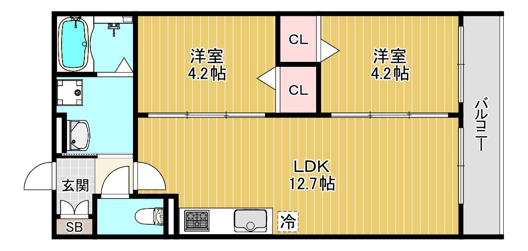 TIO寝屋川市駅(2LDK/1階)の間取り写真