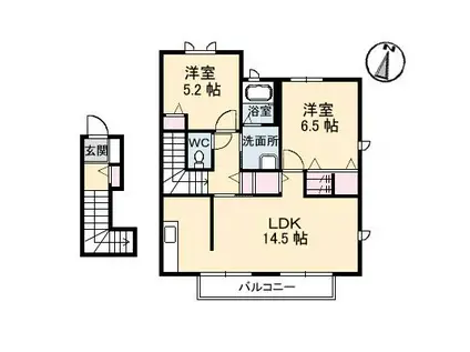 モンターニュB棟(2LDK/2階)の間取り写真