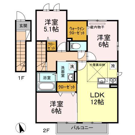 サンシャイン(3LDK/2階)の間取り写真