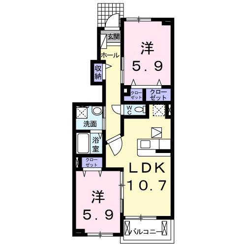 アスカE(2LDK/1階)の間取り写真