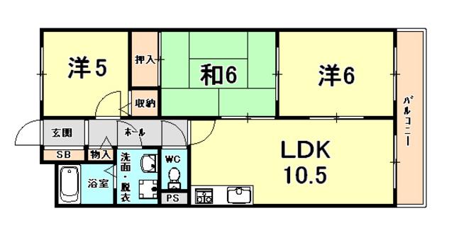 グランデール武庫之荘(3LDK/2階)の間取り写真