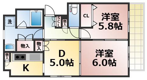 ZIO V 玉造(2DK/4階)の間取り写真