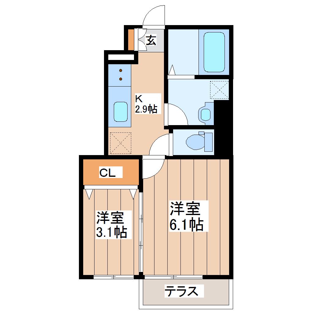 DエラングラースH仙台宮町(2K/1階)の間取り写真