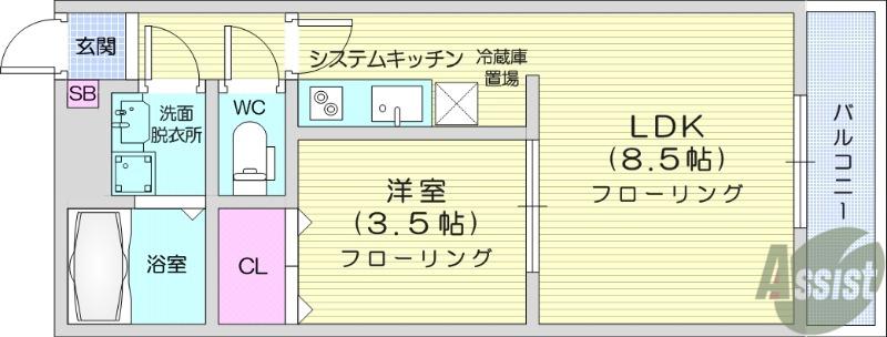 ブラン台原(1LDK/2階)の間取り写真