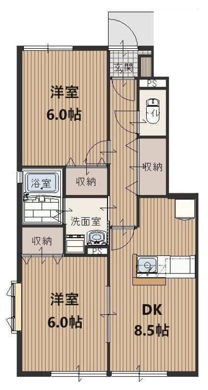 コンフォート上福岡B(2DK/1階)の間取り写真