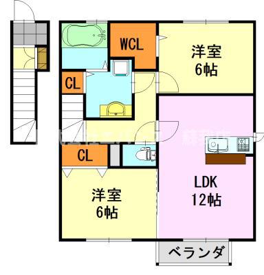 WIT浜野(2LDK/2階)の間取り写真