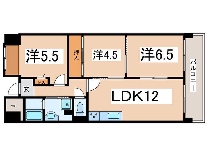 アンドユーイワキ東大阪(3LDK/6階)の間取り写真