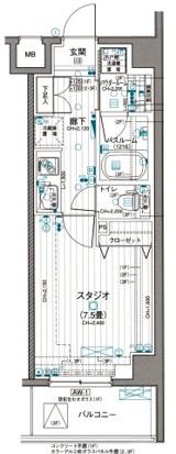 デュオステージ鷺ノ宮(1K/3階)の間取り写真