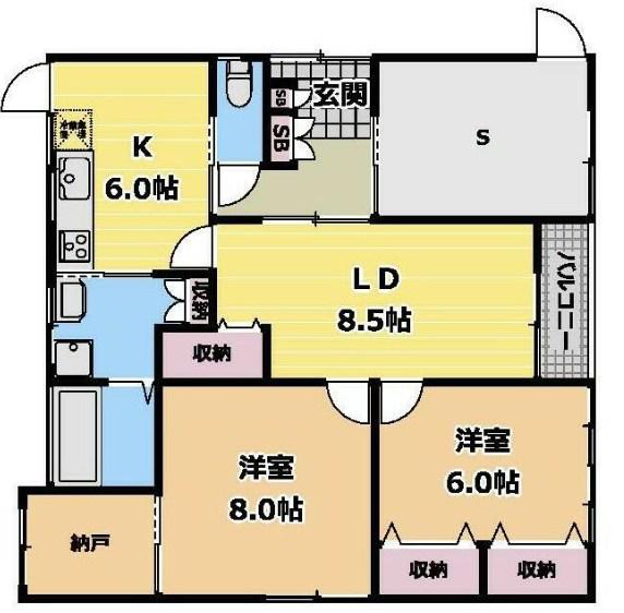 HANA HOUSE(2SLDK/1階)の間取り写真
