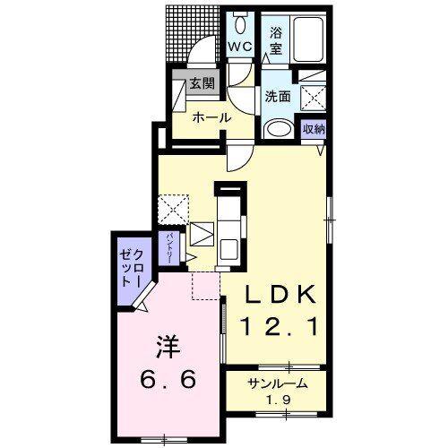 アオ アクア A(1LDK/1階)の間取り写真