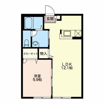 シャーメゾン水上 A棟(1LDK/1階)の間取り写真