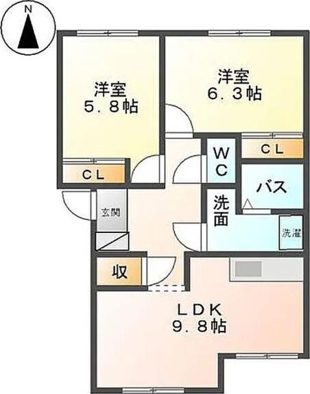 ビーハイヴ(2LDK/1階)の間取り写真