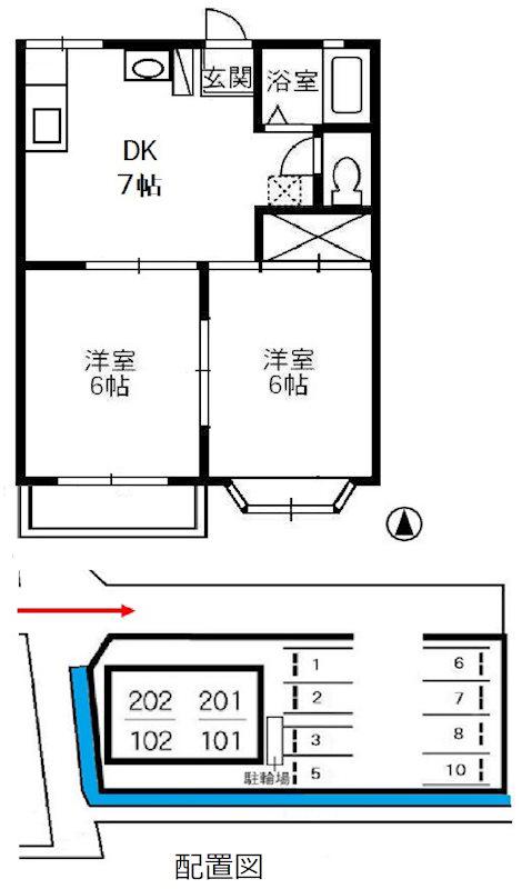 アンジェリーク福島(2DK/2階)の間取り写真