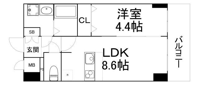 プレサンス難波クチュール(1LDK/15階)の間取り写真