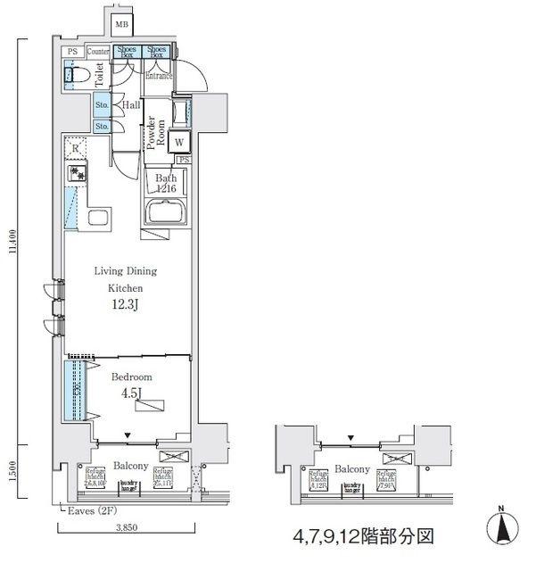 プライマル上野・稲荷町(1LDK/4階)の間取り写真