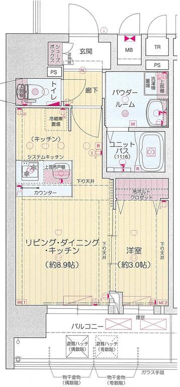 プレリス阿波座BLOOM(1LDK/12階)の間取り写真