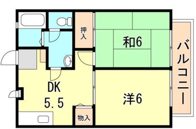 ビーラインミフネ1号館(2DK/2階)の間取り写真