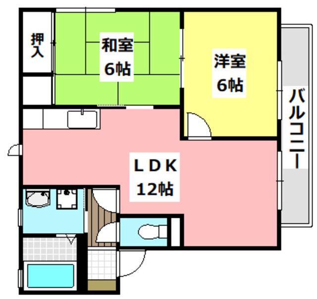 ラクシュミー鳥飼 H号棟(2LDK/1階)の間取り写真