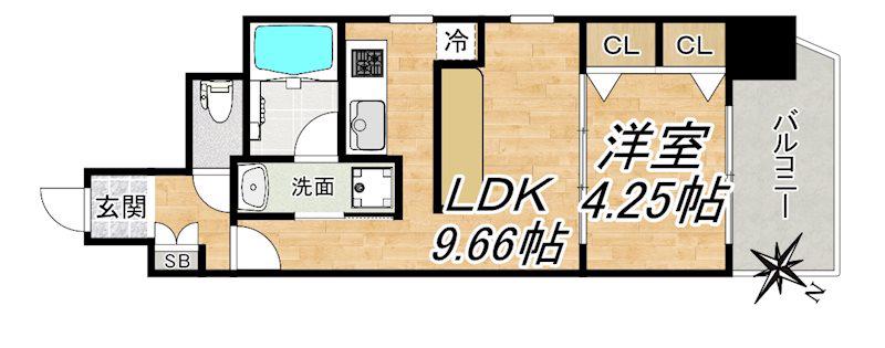 ラクラス江戸堀(1LDK/6階)の間取り写真