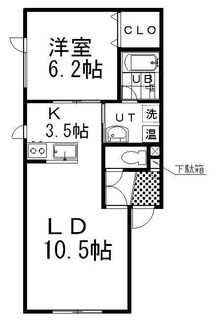 ハイチョ(1LDK/2階)の間取り写真