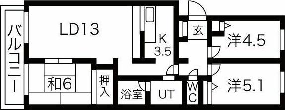 ガーデンハウス山鼻南II(3LDK/3階)の間取り写真