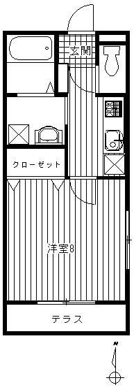 デルフィーノ(1K/1階)の間取り写真