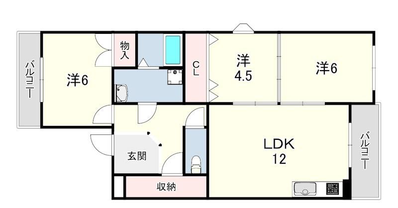 コーポ久兼(3LDK/2階)の間取り写真