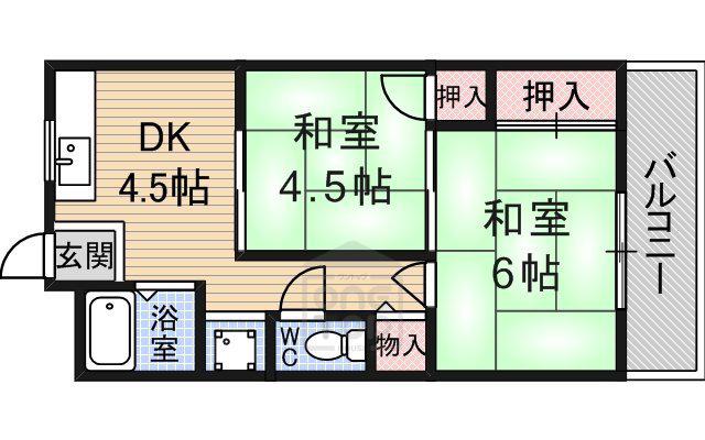 サンライズ摂津(2DK/4階)の間取り写真