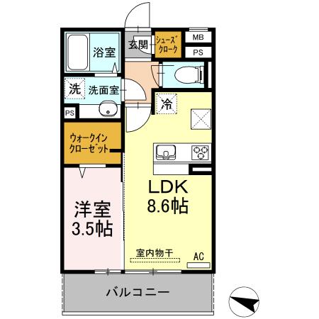 D-ROOM新鳥栖 A(1LDK/3階)の間取り写真