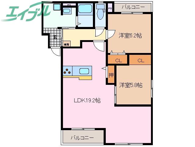 エスポワール(2LDK/2階)の間取り写真