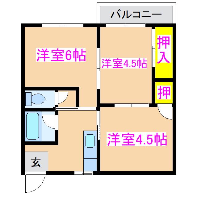 ALBA A棟(3K/2階)の間取り写真