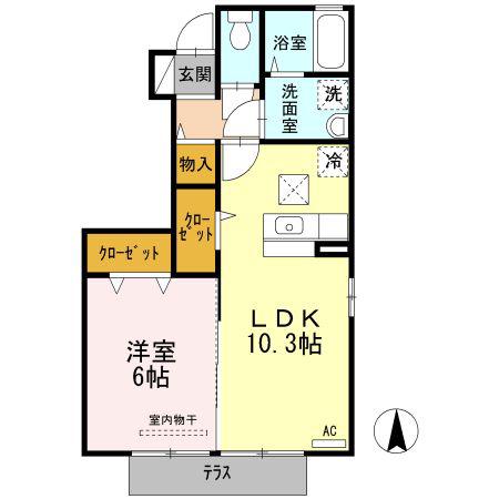 ノーブルD医大北(1LDK/1階)の間取り写真