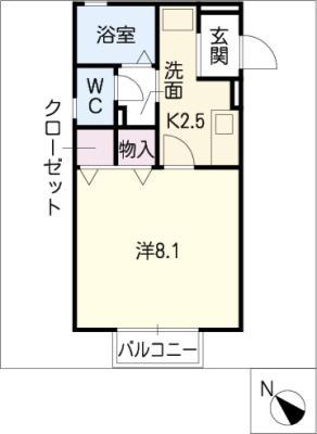 フェニックス24(1K/1階)の間取り写真