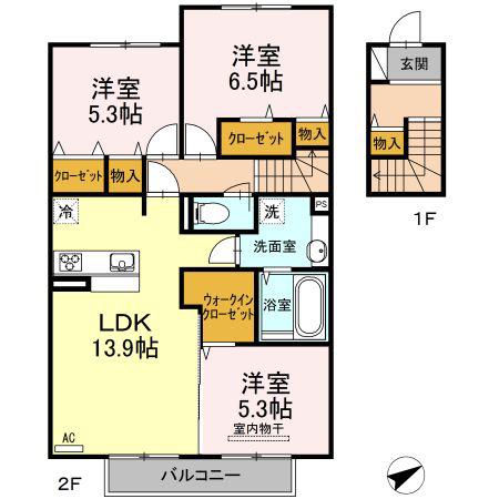 D-ROOM城野駅 A棟(3LDK/2階)の間取り写真