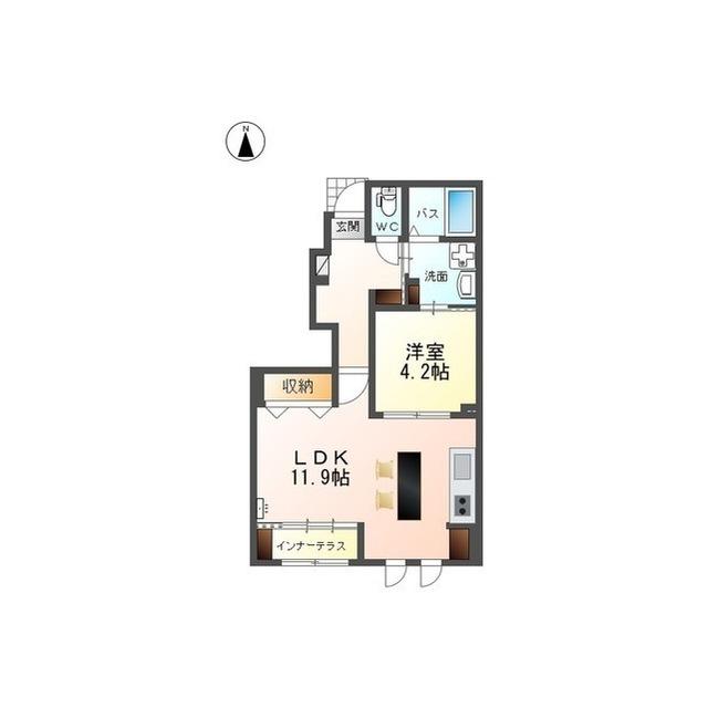 岡谷市長地源アパート(1LDK/1階)の間取り写真