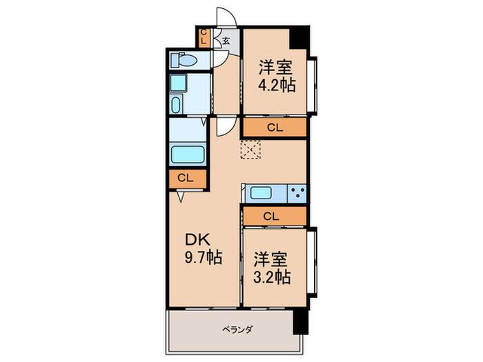ギャラクシー空港東(2DK/11階)の間取り写真