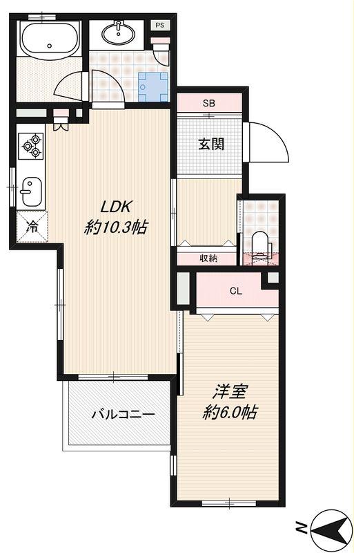 フェリアル豪徳寺(1LDK/2階)の間取り写真