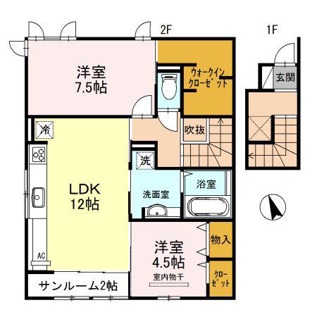 D-ROOMシャルムB棟(2LDK/2階)の間取り写真