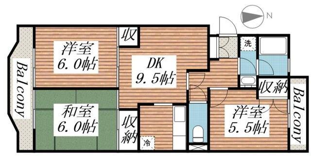 エスティア(3DK/2階)の間取り写真