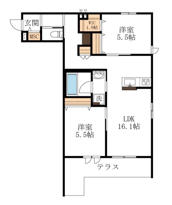 LA GRACIEUSEラグラシューズ(2LDK/1階)の間取り写真