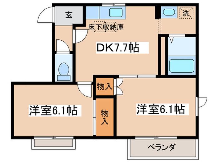 ハイツ富士A(2DK/1階)の間取り写真