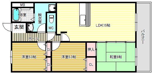 パラッツオ ドゥエ(3LDK/5階)の間取り写真
