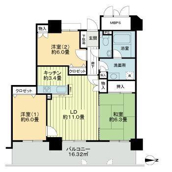 ライオンズタワー仙台長町(3LDK/13階)の間取り写真