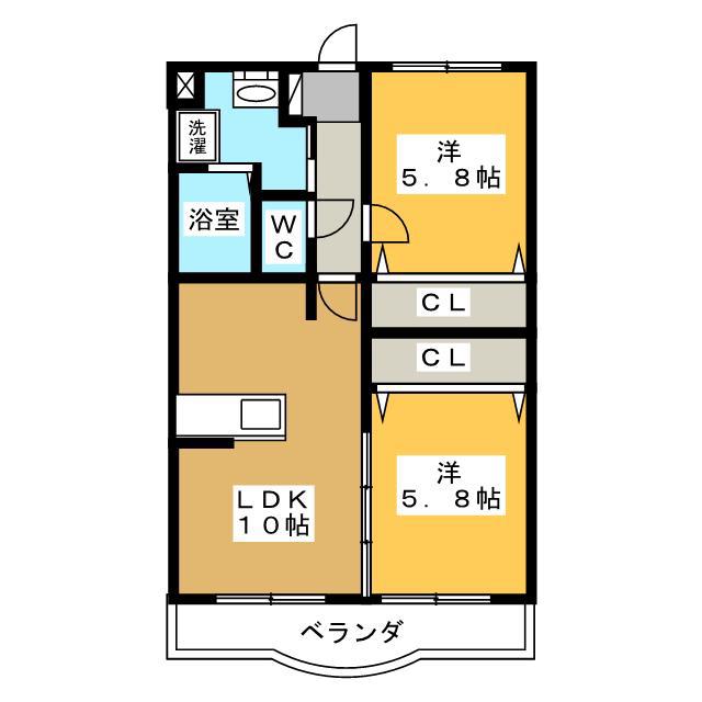 ヴィ・ボヌール(2LDK/2階)の間取り写真