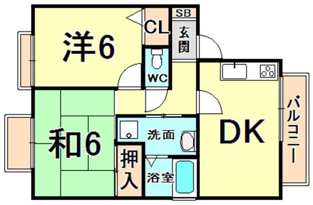 VING TAINE 津門 Ⅱ(2DK/1階)の間取り写真
